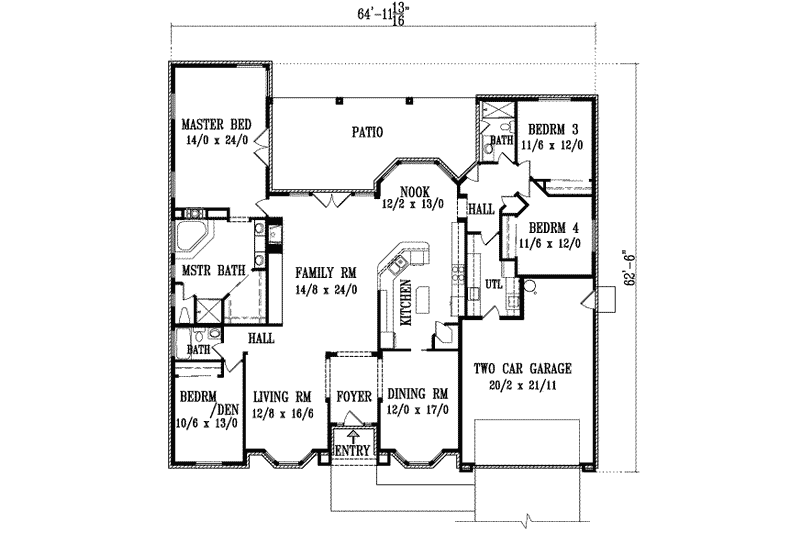 Dream House Plan - Floor Plan - Main Floor for Adobe / Southwestern House Plan #1-1136 - 4 bed, 3 bath