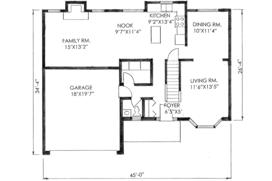 Floor Plan - Main Floor for Traditional House Plan #136-110 - 3 bed, 2.5 bath