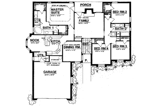 Floor Plan - Main Floor for Traditional House Plan #40-303 - 4 bed, 2 bath