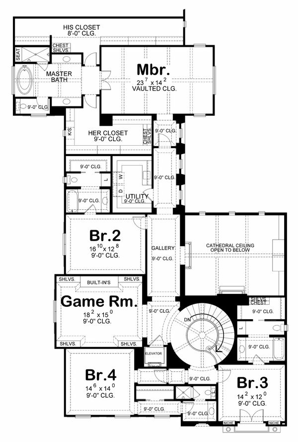 Architectural House Design - Mediterranean Floor Plan - Upper Floor Plan #20-2169