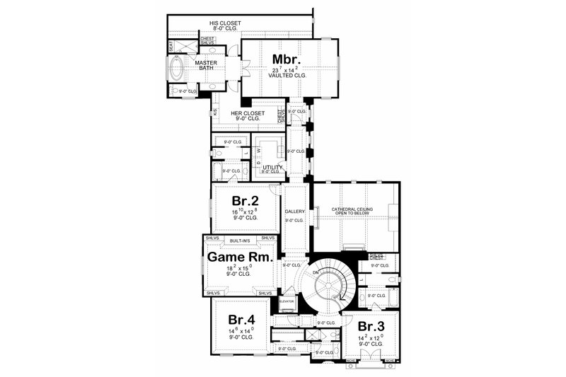 House Blueprint - Floor Plan - Upper Floor for Mediterranean House Plan #20-2169 - 4 bed, 5 bath