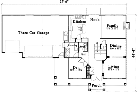 Floor Plan - Main Floor for Bungalow House Plan #78-128 - 3 bed, 2.5 bath