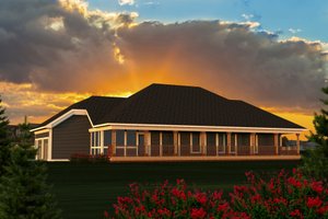 Exterior - Rear Elevation for Ranch House Plan #70-1191 - 3 bed, 2.5 bath