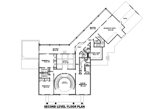 Floor Plan - Upper Floor for Classical House Plan #81-1358 - 4 bed, 4 bath