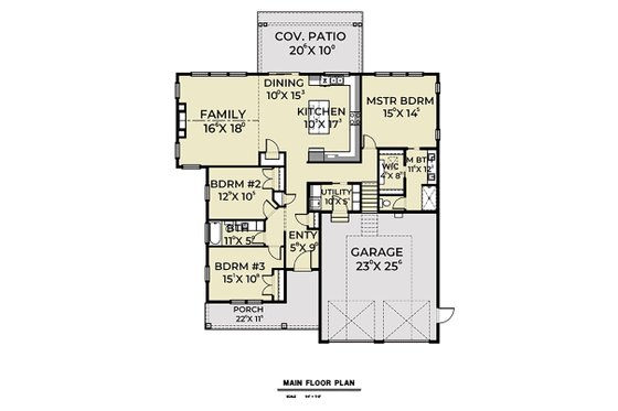 Floor Plan - Main Floor for Country House Plan #1070-37 - 3 bed, 2 bath