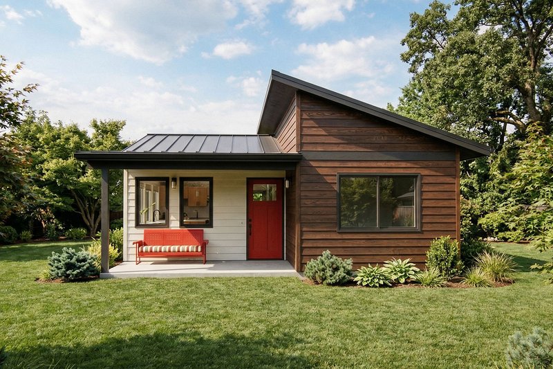 Exterior - Front Elevation 2 for Modern House Plan #1099-17 - 1 bed, 1 bath