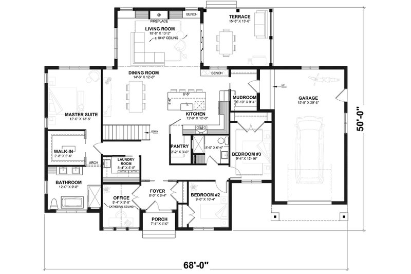 House Blueprint - Floor Plan - Main Floor for Craftsman House Plan #23-2745 - 4 bed, 2 bath