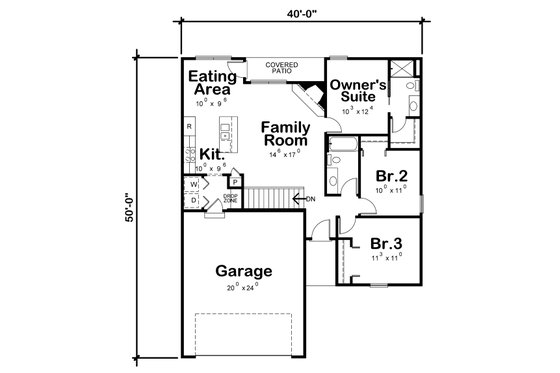 Floor Plan - Main Floor for Ranch House Plan #20-2352 - 3 bed, 2 bath