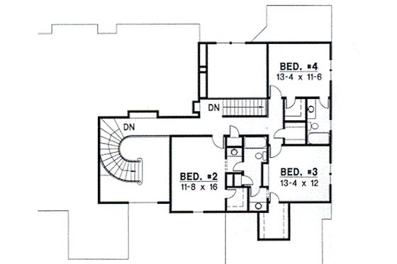 Floor Plan - Upper Floor for Traditional House Plan #67-288 - 4 bed, 4 bath
