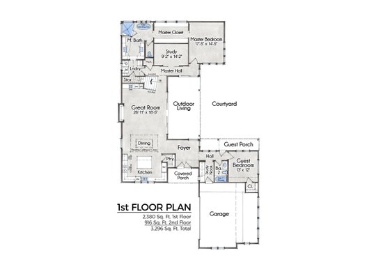 Floor Plan - Main Floor for Farmhouse House Plan #935-21 - 4 bed, 4 bath
