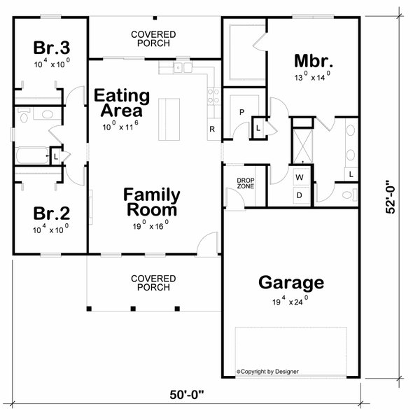 Dream House Plan - Floor Plan - Main Floor for Farmhouse House Plan #20-2655 - 3 bed, 2 bath