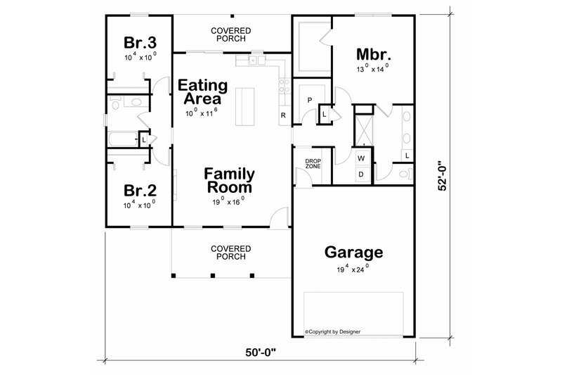 Dream House Plan - Floor Plan - Main Floor for Farmhouse House Plan #20-2655 - 3 bed, 2 bath