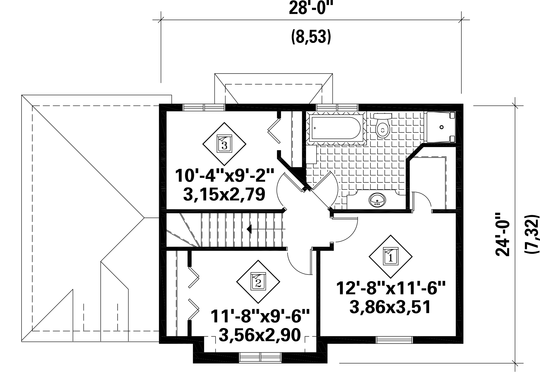 Floor Plan - Upper Floor for European House Plan #25-4784 - 3 bed, 1 bath