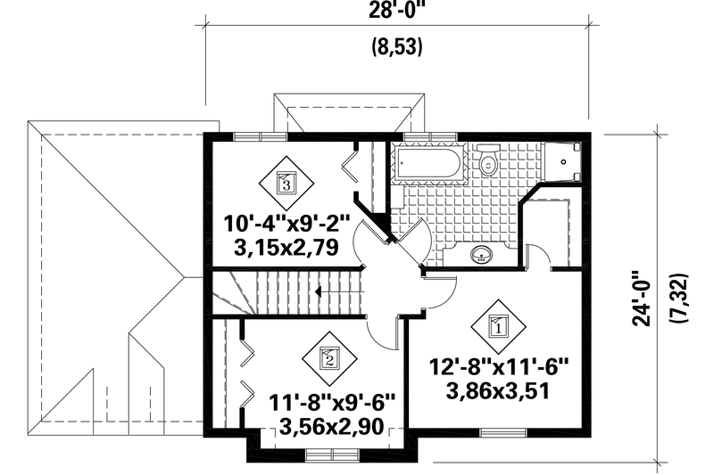 Architectural House Design - Floor Plan - Upper Floor for European House Plan #25-4784 - 3 bed, 1 bath