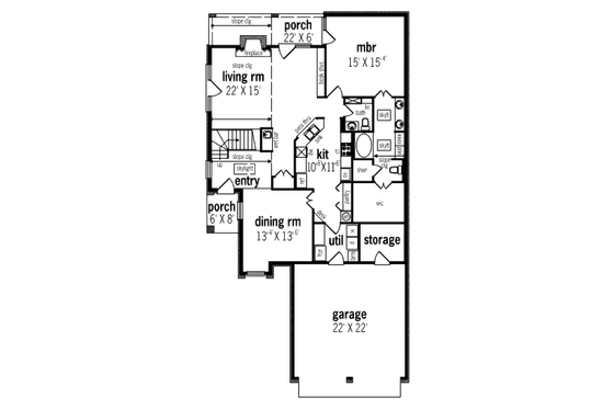 Floor Plan - Main Floor for Traditional House Plan #45-313 - 3 bed, 2.5 bath