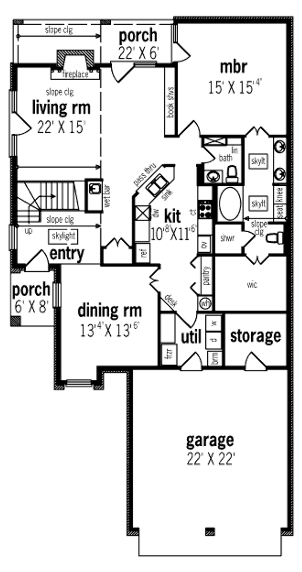 Floor Plan - Main Floor for Traditional House Plan #45-313 - 3 bed, 2.5 bath