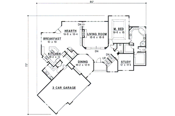 Floor Plan - Main Floor for Traditional House Plan #67-291 - 4 bed, 4 bath