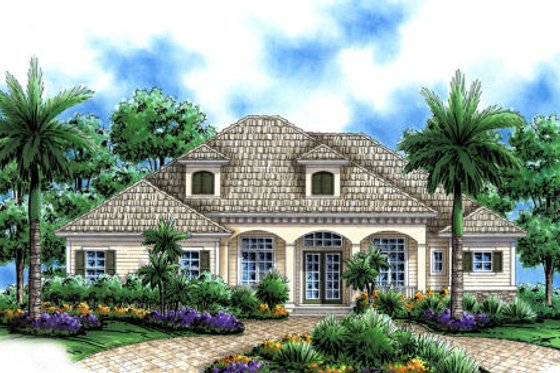 Exterior - Front Elevation for Mediterranean House Plan #27-404 - 4 bed, 3 bath