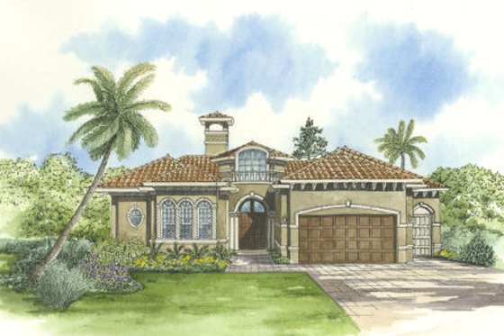 Exterior - Front Elevation for Mediterranean House Plan #420-219 - 3 bed, 4 bath