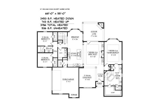Floor Plan - Main Floor for Traditional House Plan #424-421 - 4 bed, 3 bath