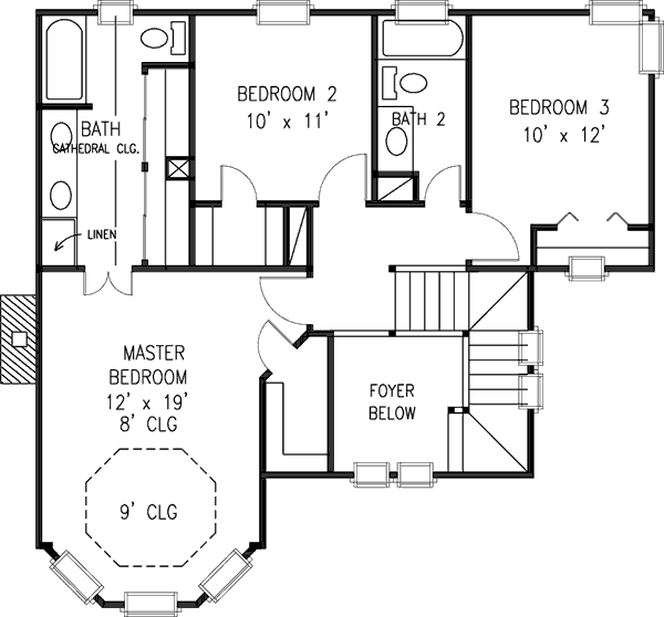 Architectural House Design - Victorian Floor Plan - Upper Floor Plan #410-288