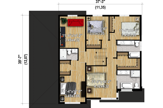 Floor Plan - Upper Floor for Contemporary House Plan #25-4906 - 4 bed, 3.5 bath