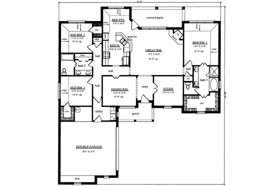 Floor Plan - Main Floor for European House Plan #42-333 - 3 bed, 2 bath