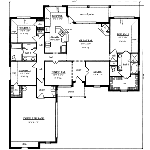 Floor Plan - Main Floor for European House Plan #42-333 - 3 bed, 2 bath