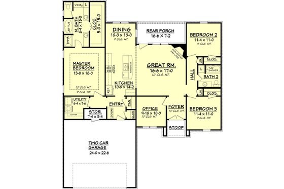 Floor Plan - Main Floor for Traditional House Plan #430-70 - 3 bed, 2 bath
