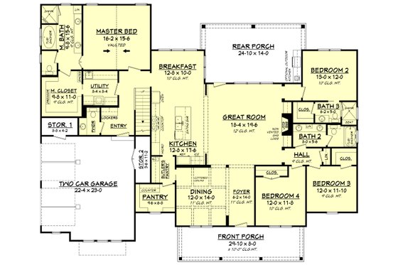 Floor Plan - Main Floor for Barndominium House Plan #430-165 - 4 bed, 3.5 bath