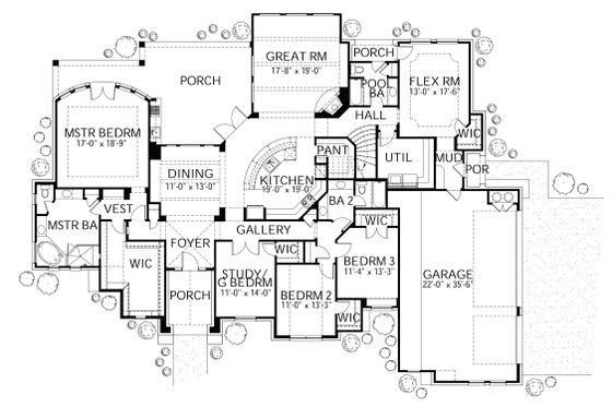 Floor Plan - Main Floor for European House Plan #80-160 - 4 bed, 4 bath