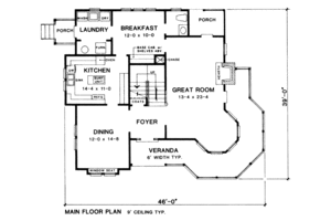 Floor Plan - Main Floor for Victorian House Plan #10-204 - 3 bed, 2.5 bath