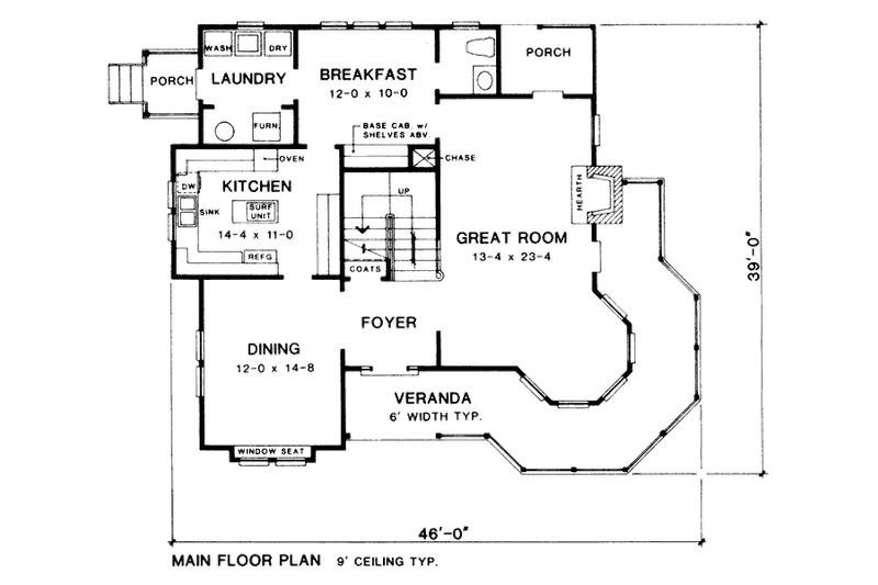 Architectural House Design - Floor Plan - Main Floor for Victorian House Plan #10-204 - 3 bed, 2.5 bath