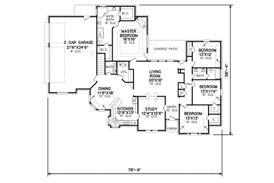 Floor Plan - Main Floor for Traditional House Plan #65-449 - 4 bed, 2 bath