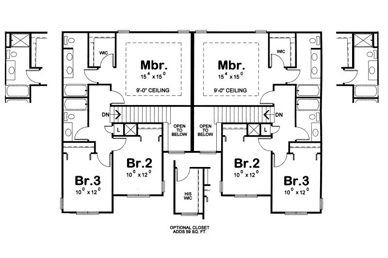 House Blueprint - Floor Plan - Upper Floor for Traditional House Plan #20-2092 - 3 bed, 2.5 bath