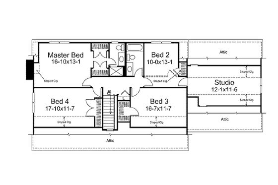 Floor Plan - Upper Floor for Colonial House Plan #57-537 - 4 bed, 2.5 bath