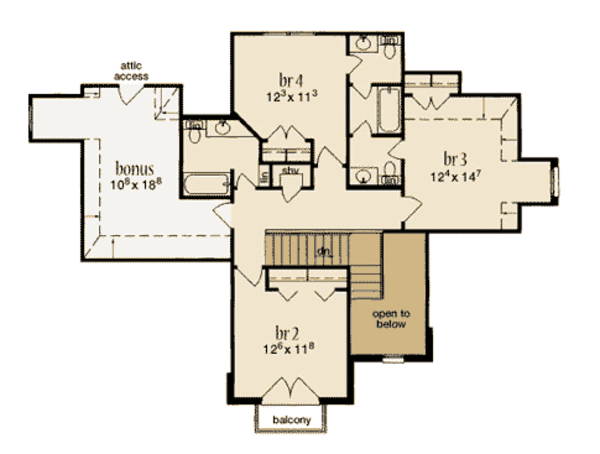 Architectural House Design - European Floor Plan - Upper Floor Plan #36-446