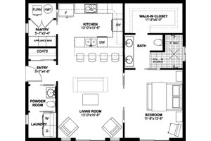 Floor Plan - Main Floor for Contemporary House Plan #126-177 - 1 bed, 1.5 bath