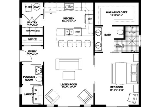 Floor Plan - Main Floor for Contemporary House Plan #126-177 - 1 bed, 1.5 bath