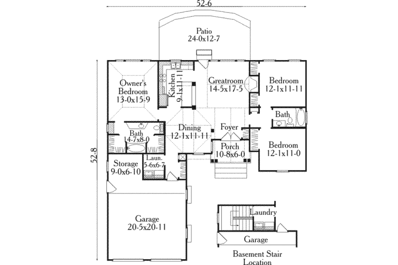 Architectural House Design - Floor Plan - Main Floor for Traditional House Plan #406-210 - 3 bed, 2 bath