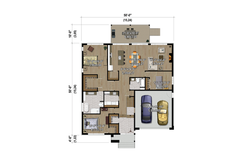 House Blueprint - Floor Plan - Main Floor for Contemporary House Plan #25-4983 - 3 bed, 2 bath