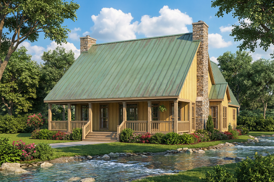 Exterior - Front Elevation for Traditional House Plan #17-223 - 1 bed, 3 bath
