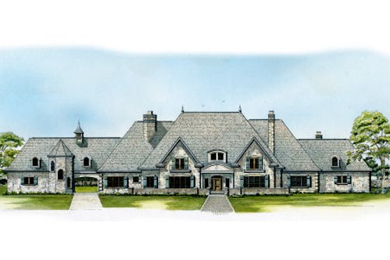 Exterior - Front Elevation for European House Plan #140-156 - 5 bed, 6 bath