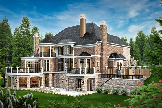 Exterior - Rear Elevation 2 for European House Plan #119-421 - 4 bed, 4.5 bath