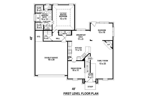 Floor Plan - Main Floor for European House Plan #81-13878 - 4 bed, 2.5 bath