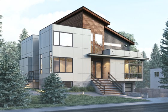 Exterior - Front Elevation 3 for Contemporary House Plan #1066-32 - 4 bed, 3.5 bath