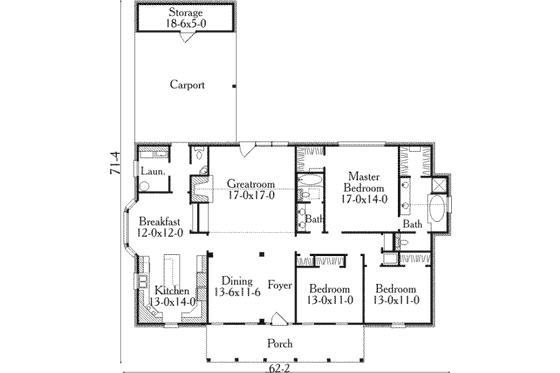 Floor Plan - Main Floor for Southern House Plan #406-147 - 3 bed, 2.5 bath