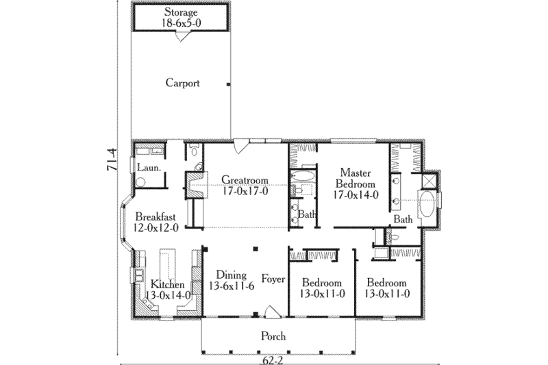Home Plan - Floor Plan - Main Floor for Southern House Plan #406-147 - 3 bed, 2.5 bath