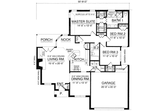 Floor Plan - Main Floor for Traditional House Plan #40-186 - 3 bed, 2 bath