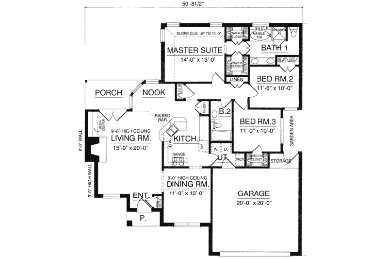House Plan Design - Floor Plan - Main Floor for Traditional House Plan #40-186 - 3 bed, 2 bath
